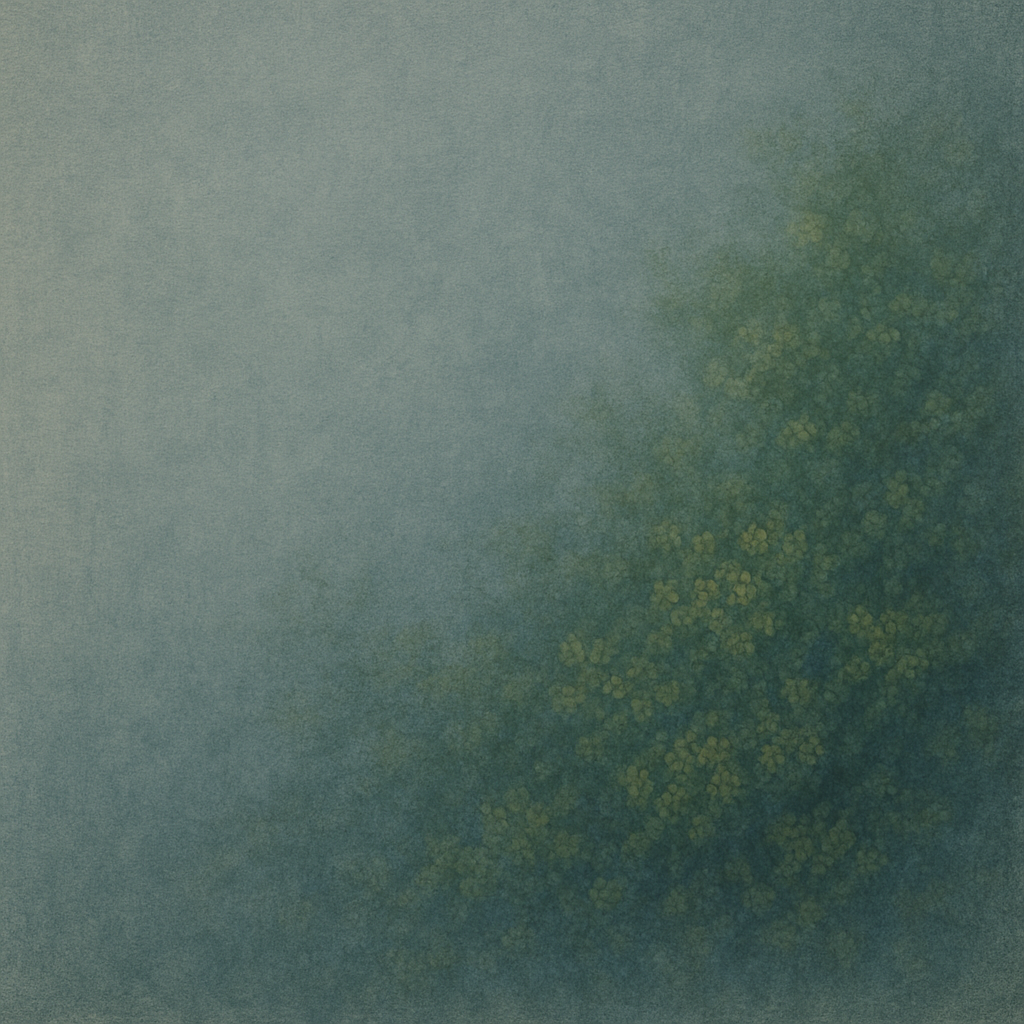 Abstract painting in muted greys and deep blues, with blurred edges that evoke years slipping by in a haze.