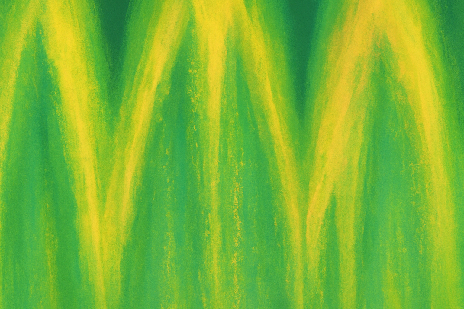 Abstract painting with vertical yellow and green strokes, evoking growth and natural energy.